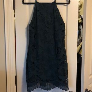 Green lace high neck dress